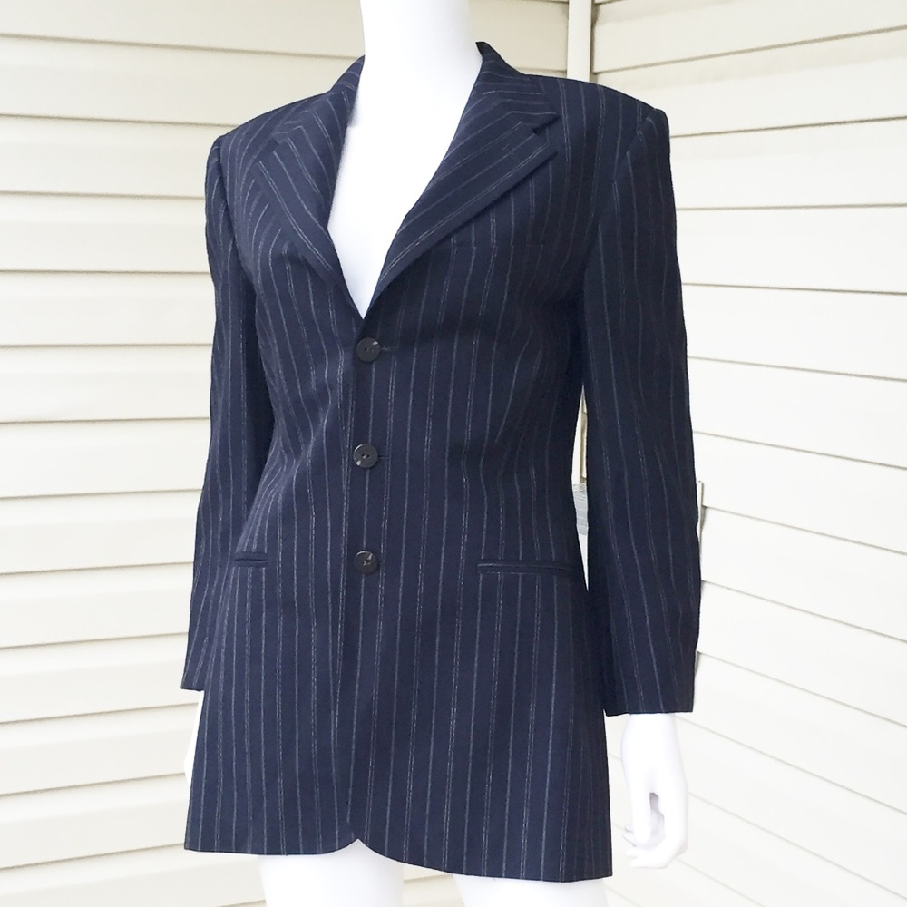 Ralph Lauren pinstriped blazer navy wool blend 4
